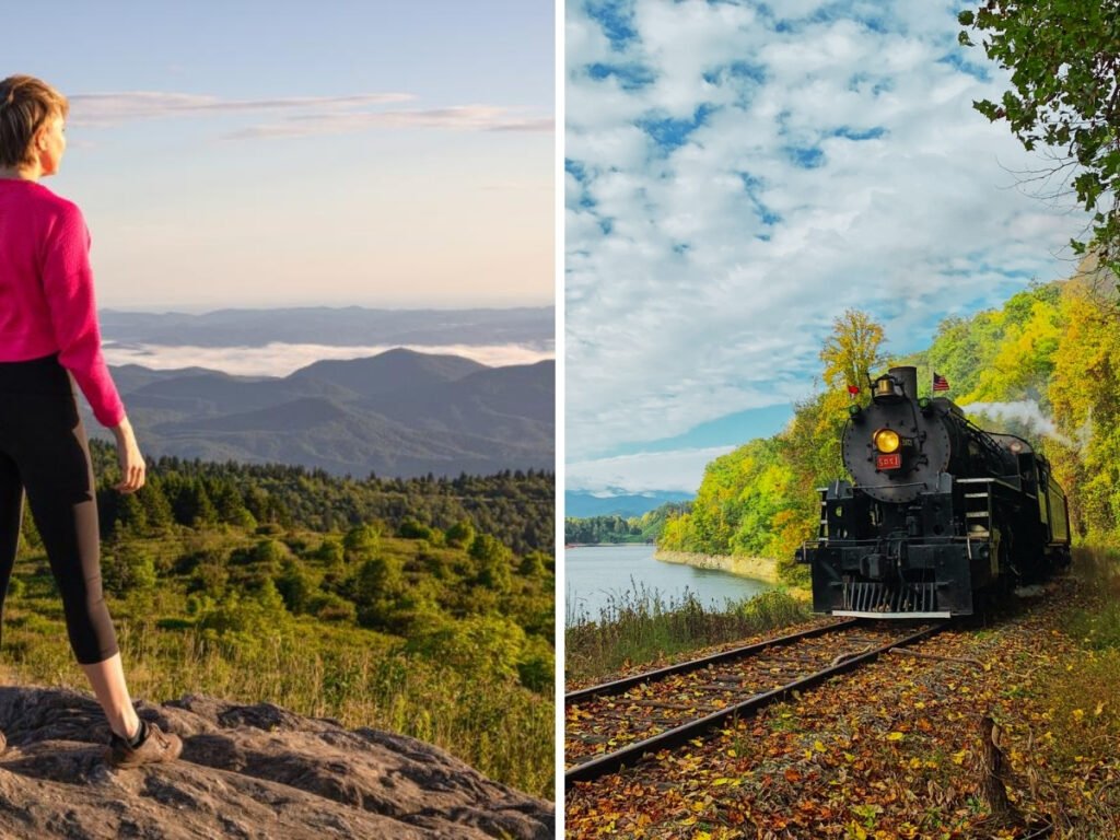 Exciting Things to Do in Western North Carolina - Right scenic hikes in Western North Carolina Left Great Smoky Mountains Railroad